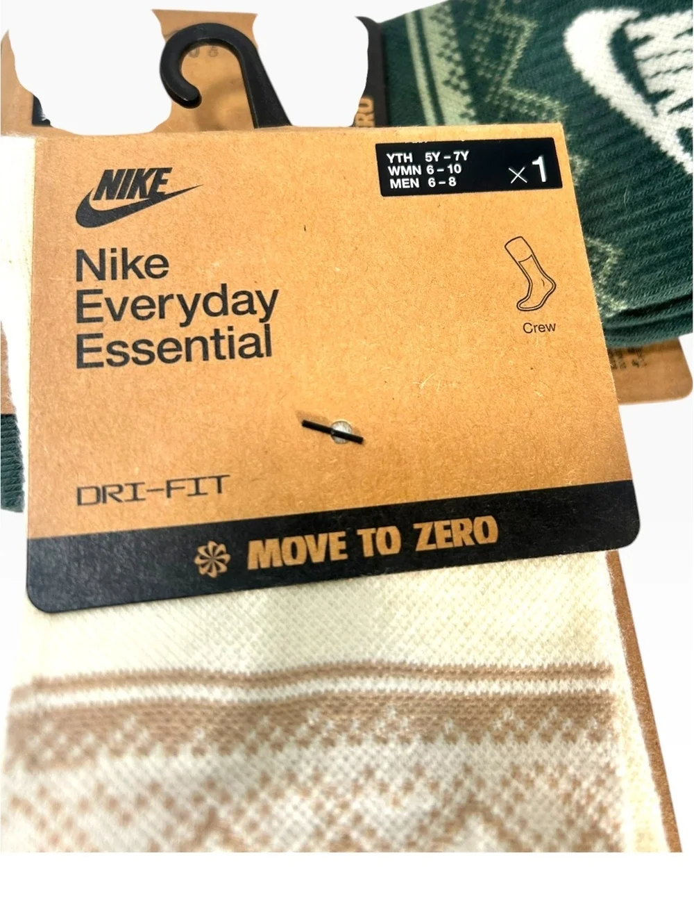 Nike Everyday Essential Fair Isle Crew Socks 2 Pack NWT Youth 5Y-7Y / W 6-10⁠